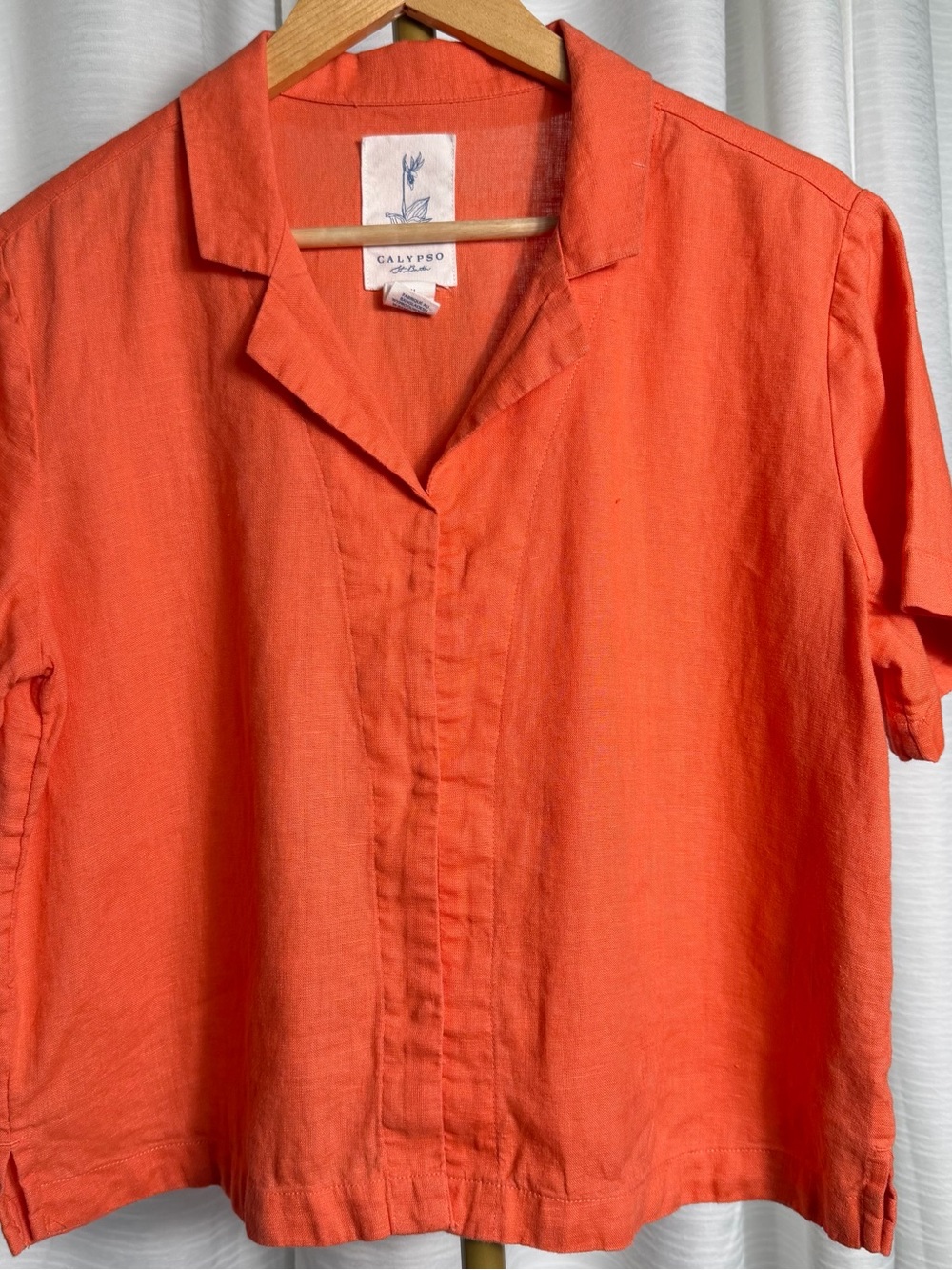 Calypso St. Barth Coral-Orange Short-Sleeve Button-Down Shirt